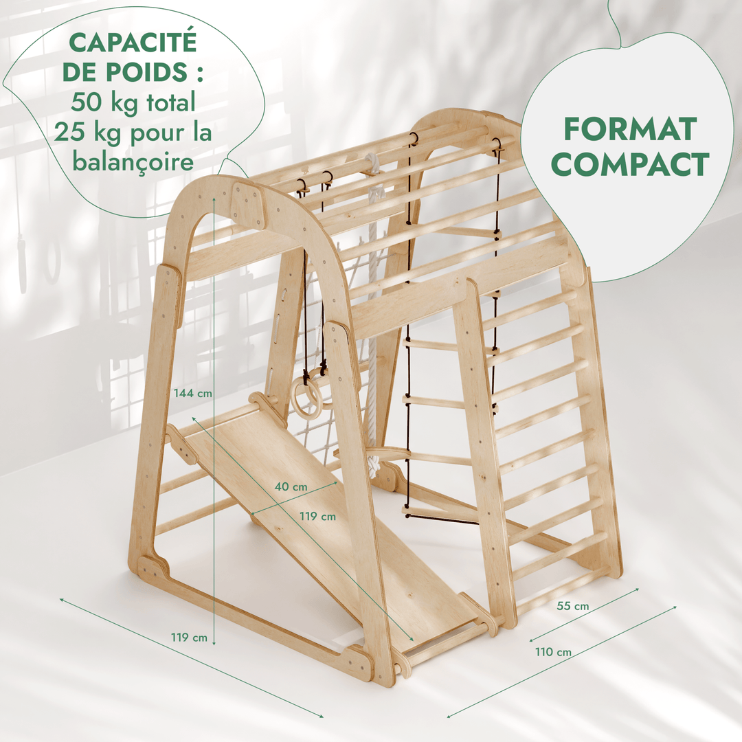 6en1 Aire de Jeux en Bois pour Enfants - Aire de Jeux + Ensemble de Balançoires + Toboggan - Goodevas FR