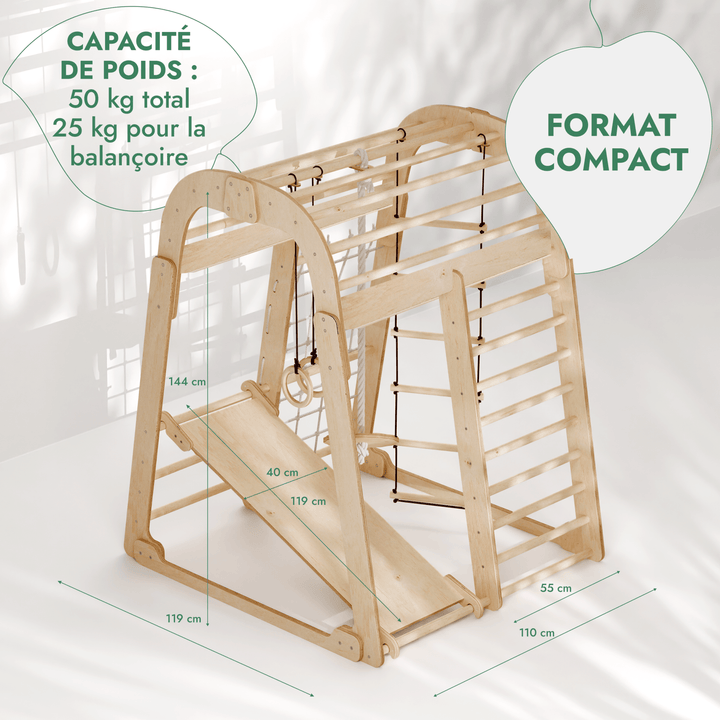 6en1 Aire de Jeux en Bois pour Enfants - Aire de Jeux + Ensemble de Balançoires + Toboggan - Goodevas FR