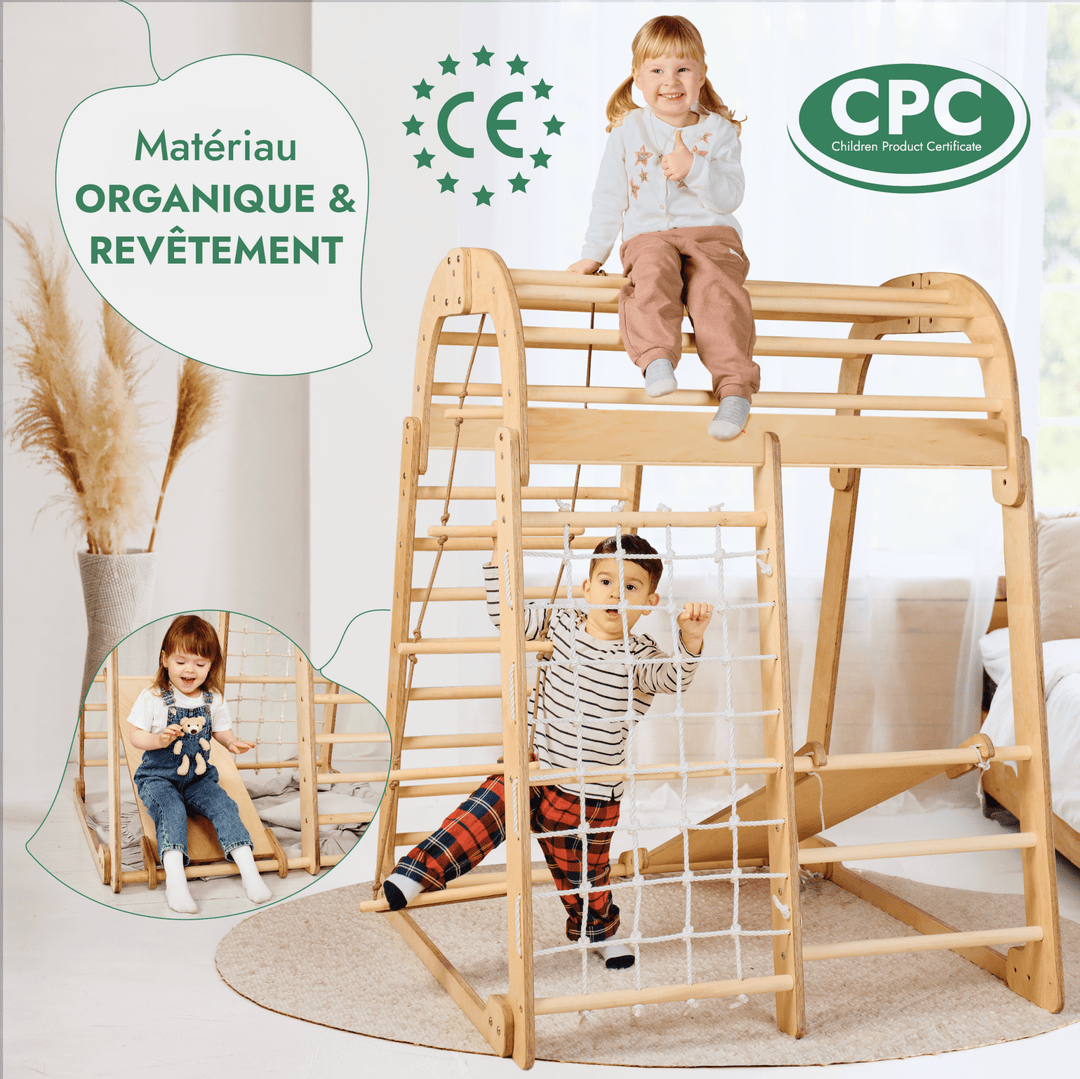 6en1 Aire de Jeux en Bois pour Enfants - Aire de Jeux + Ensemble de Balançoires + Toboggan - Goodevas FR
