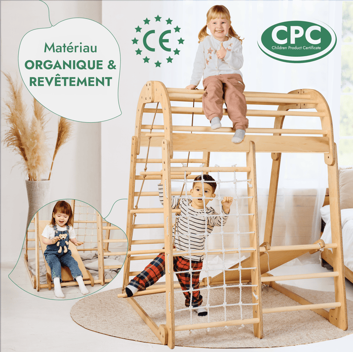 6en1 Aire de Jeux en Bois pour Enfants - Aire de Jeux + Ensemble de Balançoires + Toboggan - Goodevas FR