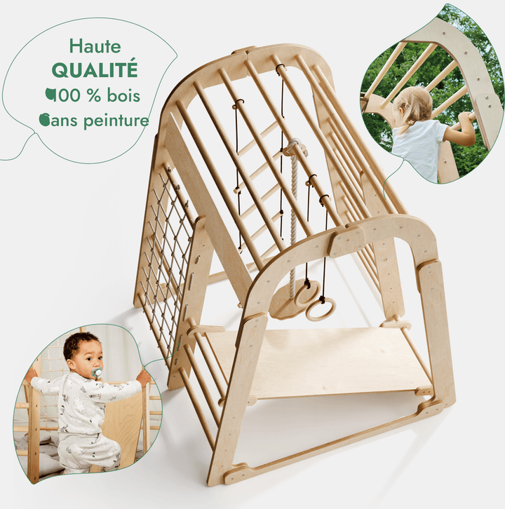 6en1 Aire de Jeux en Bois pour Enfants - Aire de Jeux + Ensemble de Balançoires + Toboggan - Goodevas FR