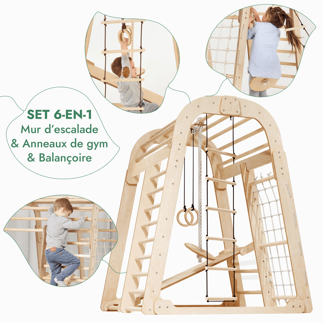 6en1 Aire de Jeux en Bois pour Enfants - Aire de Jeux + Ensemble de Balançoires + Toboggan - Goodevas FR
