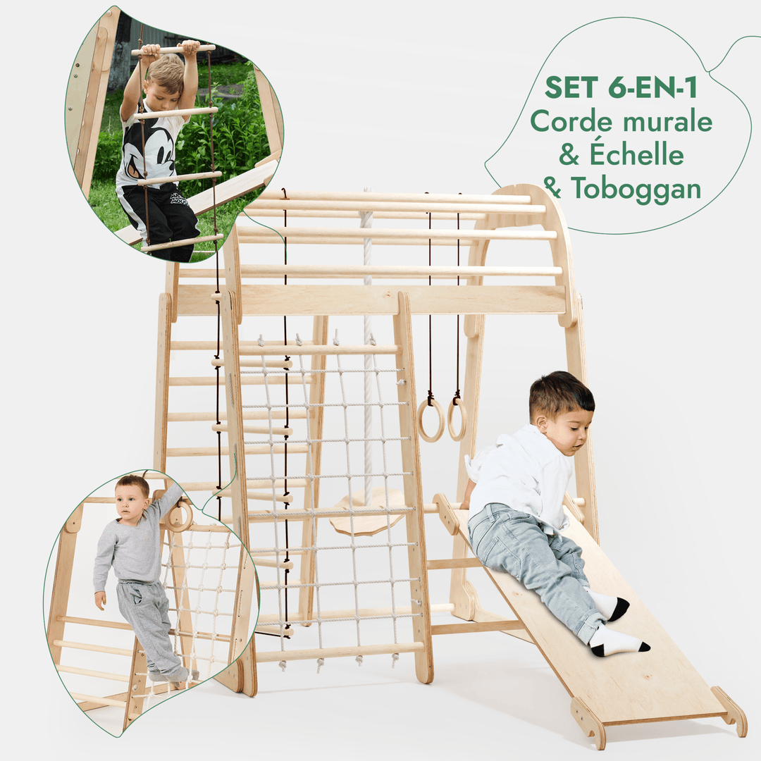 6en1 Aire de Jeux en Bois pour Enfants - Aire de Jeux + Ensemble de Balançoires + Toboggan - Goodevas FR