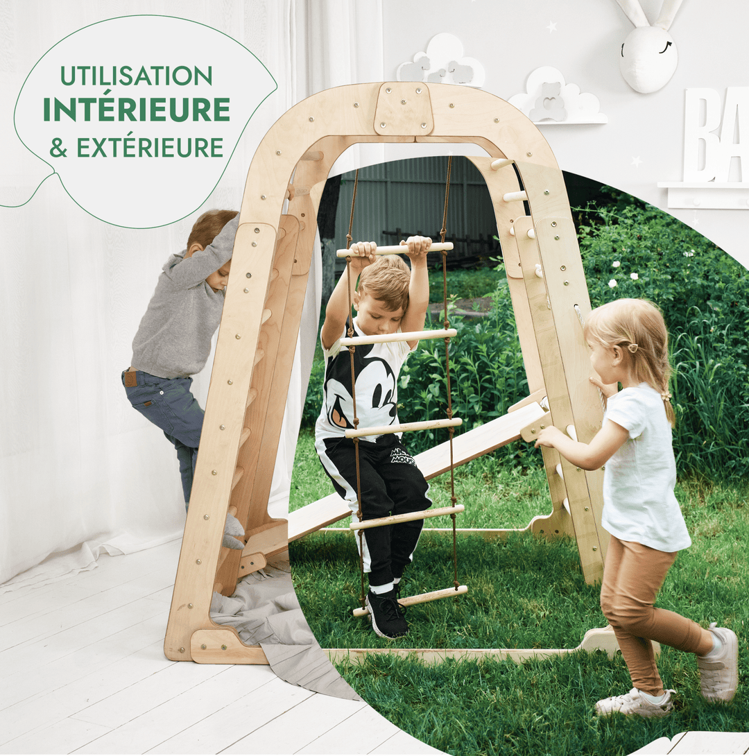 6en1 Aire de Jeux en Bois pour Enfants - Aire de Jeux + Ensemble de Balançoires + Toboggan - Goodevas FR