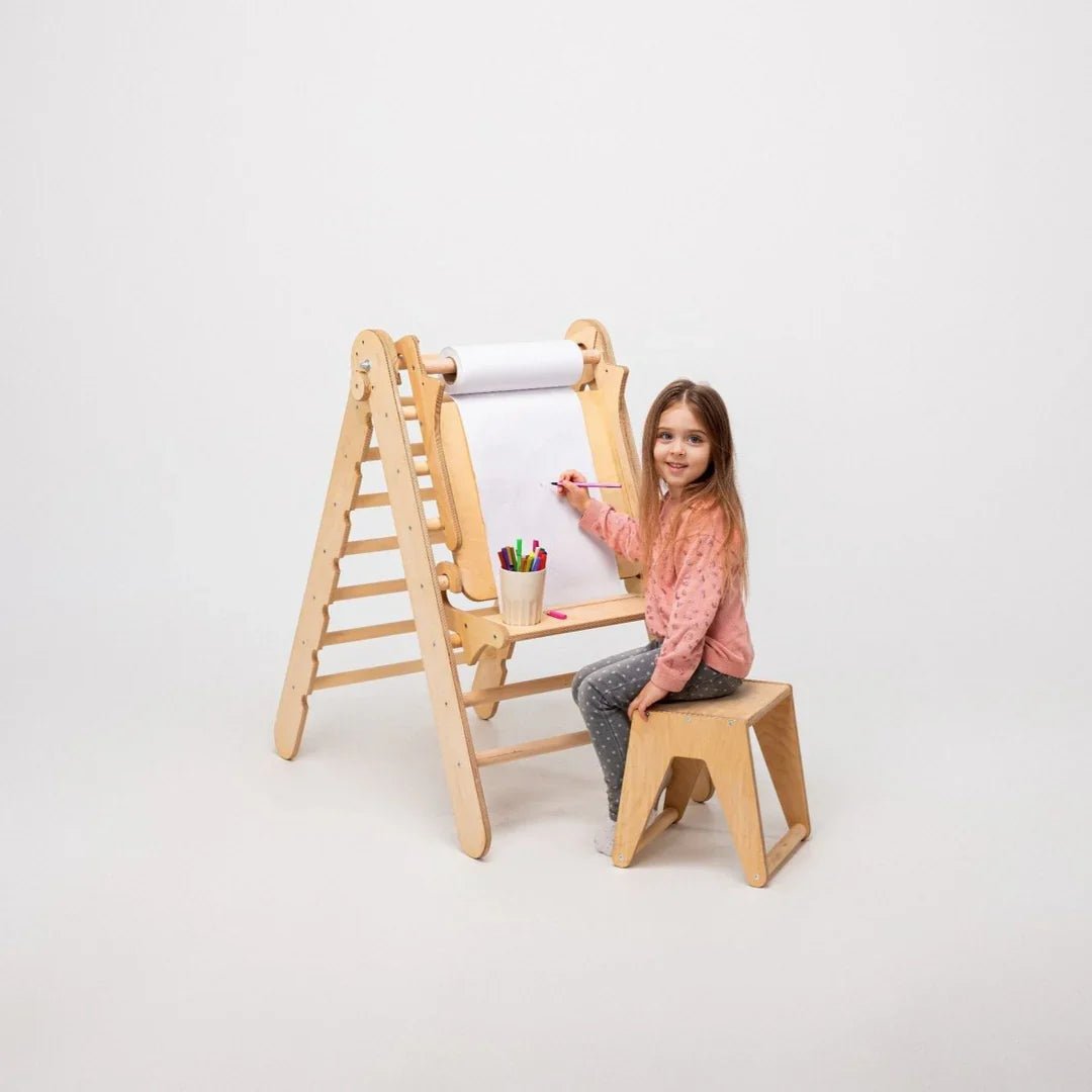 6en1 Ensemble d'Escalade Montessori : Échelle Triangulaire + Arche/Rocker + Toboggan/Rampe + Filet + Coussin + Ajout Artistique - Goodevas FR