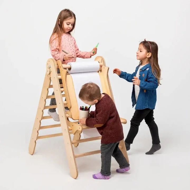 6en1 Ensemble d'Escalade Montessori : Échelle Triangulaire + Arche/Rocker + Toboggan/Rampe + Filet + Coussin + Ajout Artistique - Goodevas FR