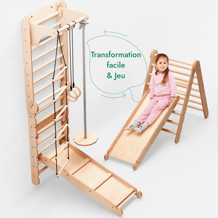 6in1 Mur suédois en bois / échelle d'escalade pour enfants + balançoire + toboggan - Goodevas FR