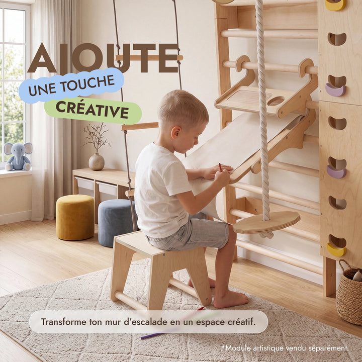 7-in-1 Mur d'Escalade pour Enfant : Espalier, Prises, Filet, Barre de Traction & Set de Balançoire 3en1 - Goodevas FR