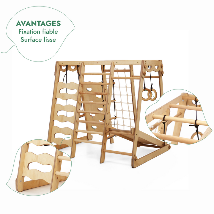 Jungle Gym d'intérieur 6 en 1 pour enfants : aire de jeux + balançoires + toboggan + corde + escaliers