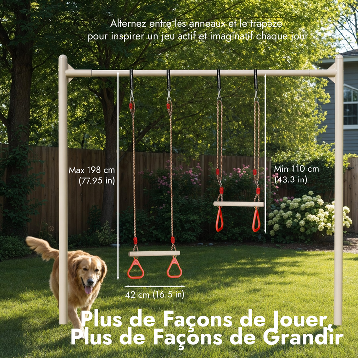 Kit balançoire 2en1 : Trapèze + Anneaux de gymnastique