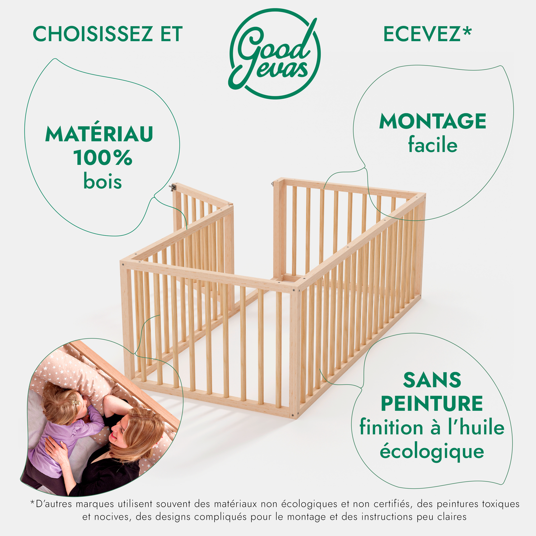 Cadre de lit au sol Montessori pour les Tout-petits avec Barrière