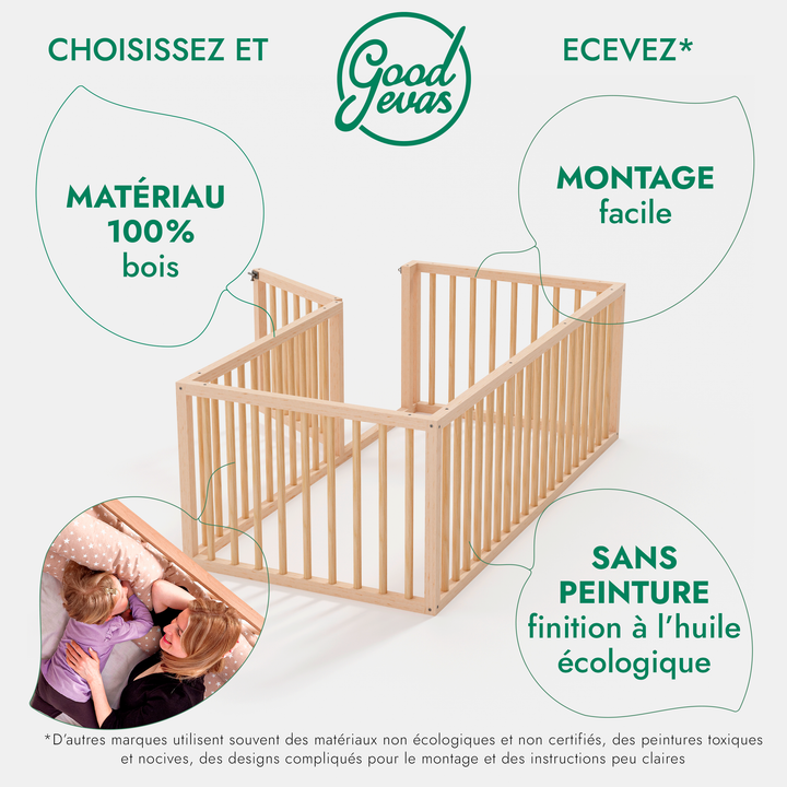 Cadre de lit au sol Montessori pour les Tout-petits avec Barrière