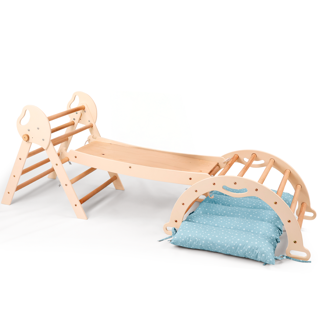 4en1 Ensemble d'escalade pour enfants : Échelle Triangulaire + Arche d'Escalade + Toboggan + Coussin (1-3 ans)