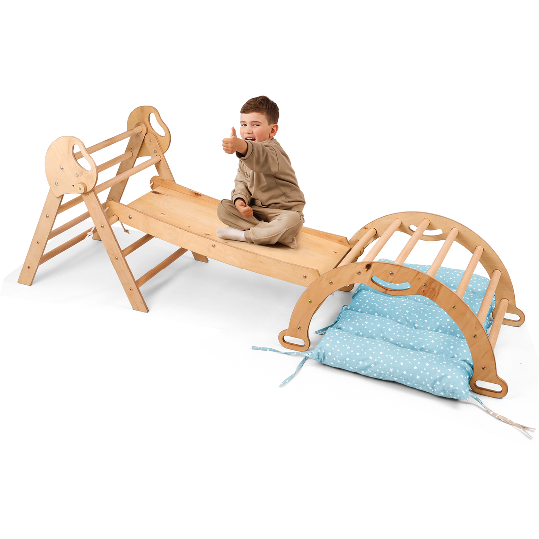 4en1 Ensemble d'escalade pour enfants : Échelle Triangulaire + Arche d'Escalade + Toboggan + Coussin (1-3 ans)
