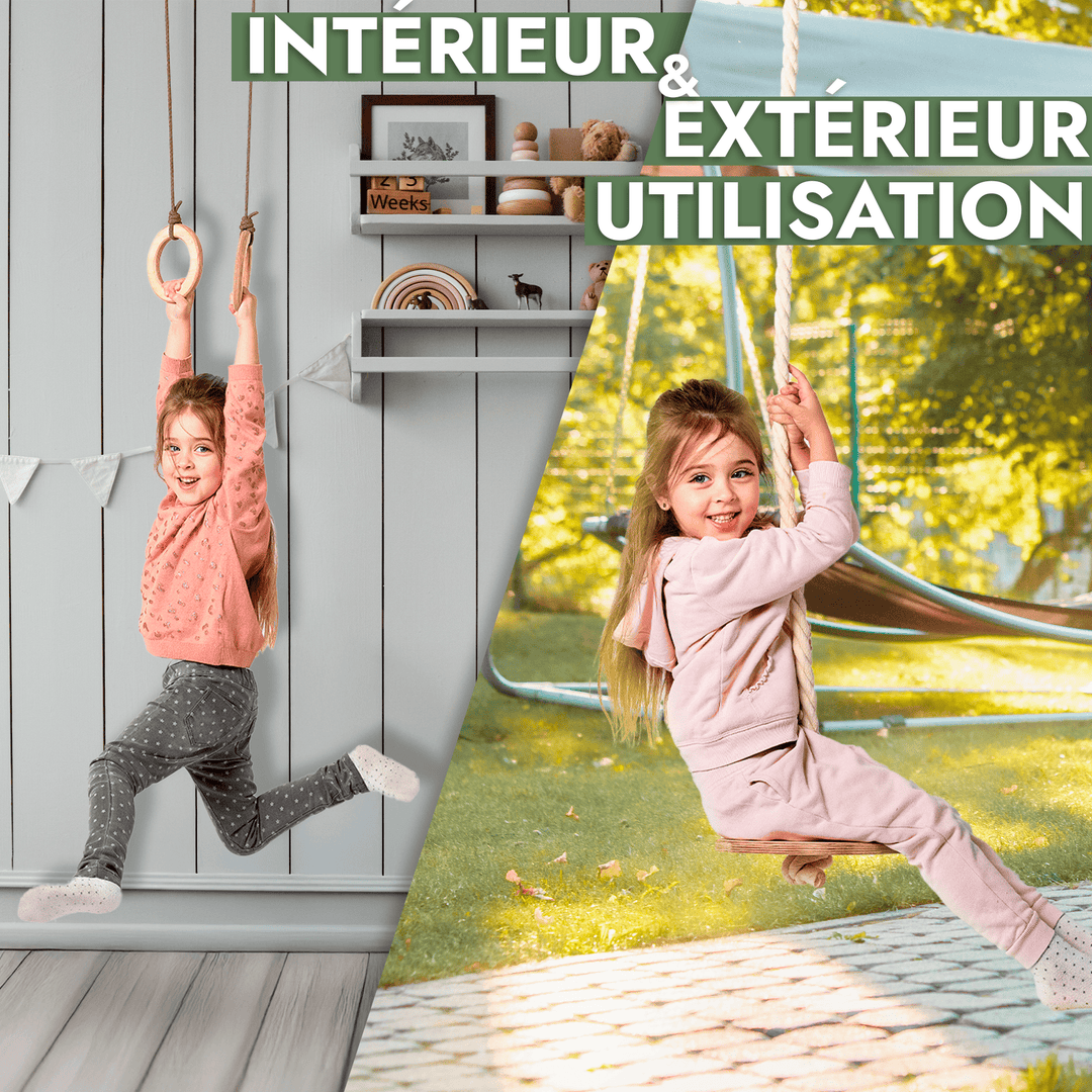 Ensemble de trois balançoires : disque + anneaux + échelle de corde