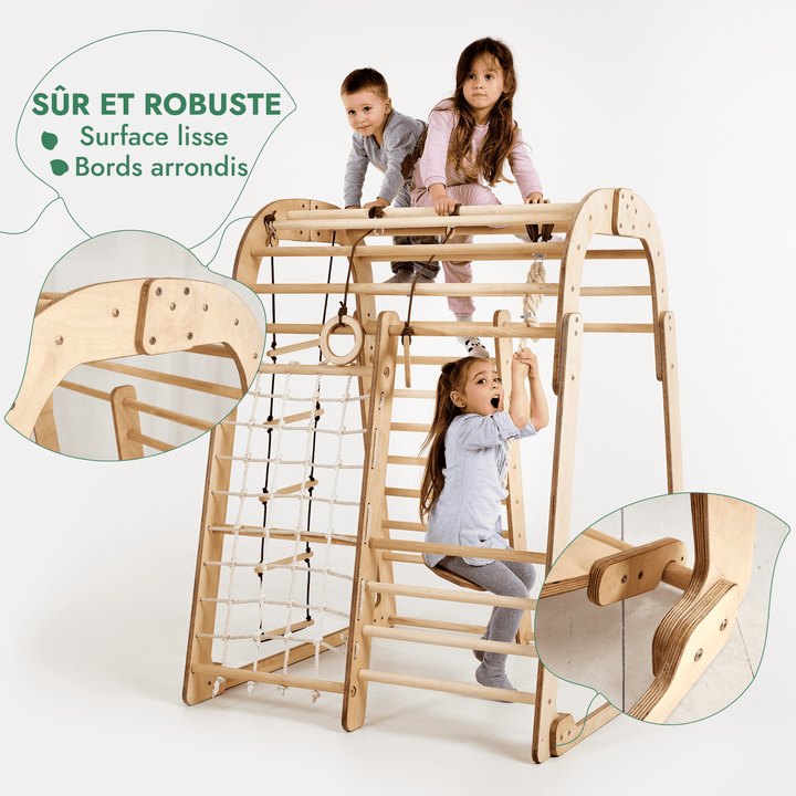 6en1 Aire de Jeux en Bois pour Enfants - Aire de Jeux + Ensemble de Balançoires + Toboggan
