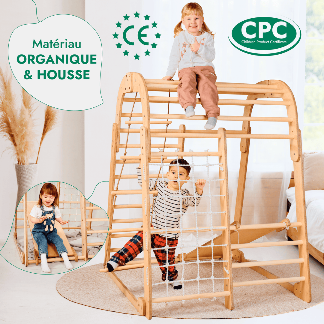 6en1 Aire de Jeux en Bois pour Enfants - Aire de Jeux + Ensemble de Balançoires + Toboggan
