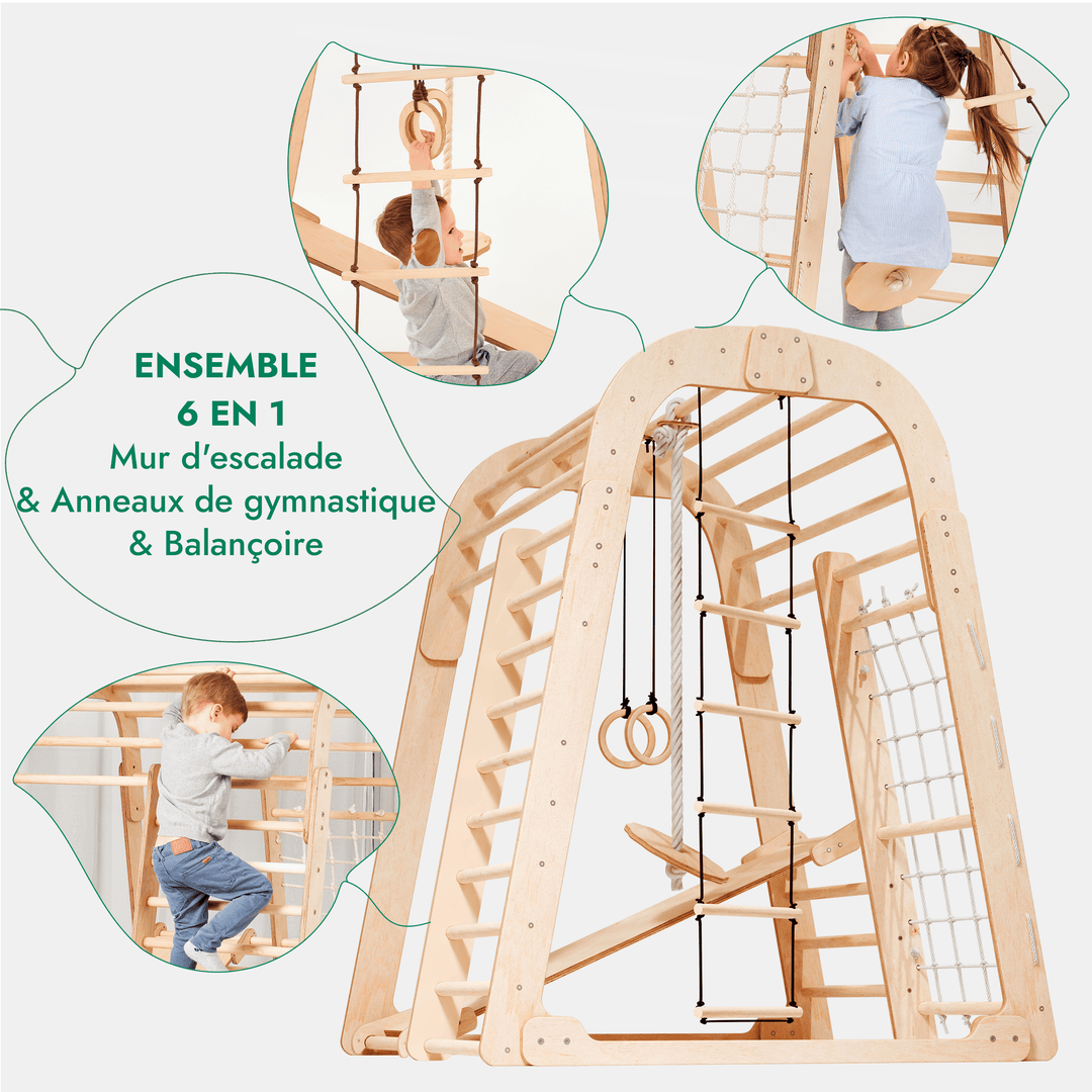 6en1 Aire de Jeux en Bois pour Enfants - Aire de Jeux + Ensemble de Balançoires + Toboggan