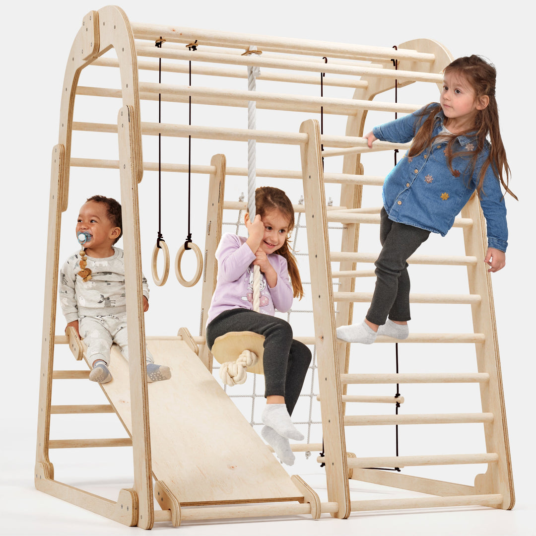 6en1 Aire de Jeux en Bois pour Enfants - Aire de Jeux + Ensemble de Balançoires + Toboggan
