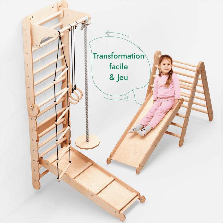 6in1 Mur suédois en bois / échelle d'escalade pour enfants + balançoire + toboggan