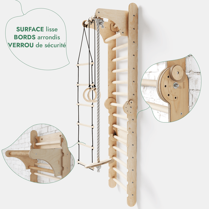 6in1 Mur suédois en bois / échelle d'escalade pour enfants + balançoire + toboggan