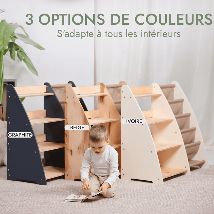 Étagère Montessori 2en1 pour livres et jouets pour les tout-petits