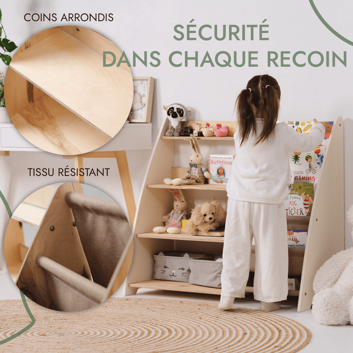 Étagère Montessori 2en1 pour livres et jouets pour les tout-petits