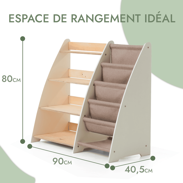 Étagère Montessori 2en1 pour livres et jouets pour les tout-petits