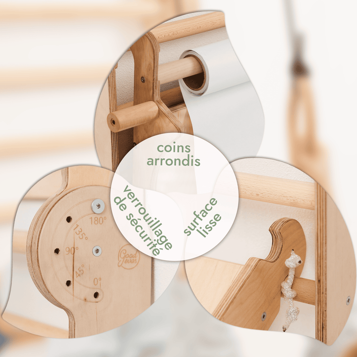 5en1 Mur suédois en bois / échelle d'escalade pour enfants + Balançoire + Toboggan + Extension artistique