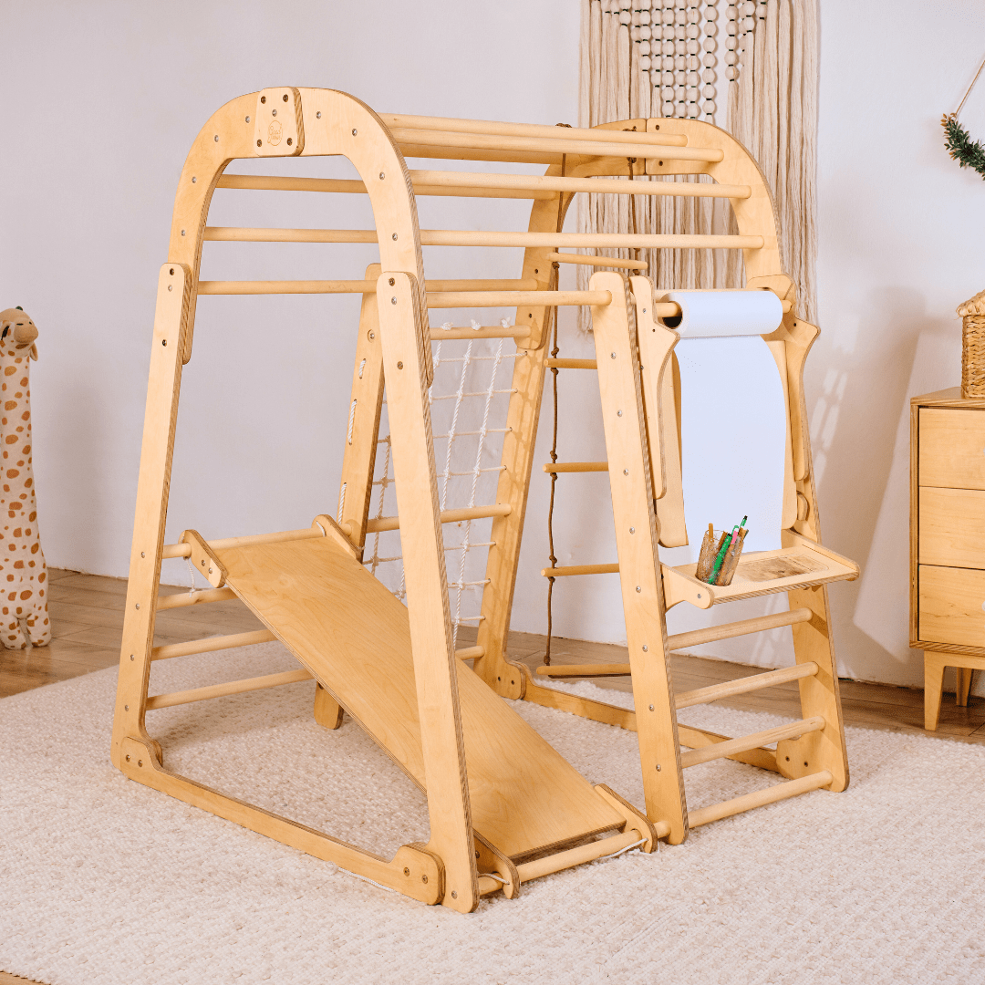 Aire de Jeux en Bois pour Enfants - 7en1 Aire de Jeux + Ensemble de Balançoires + Toboggan + Complément artistique - Goodevas FR