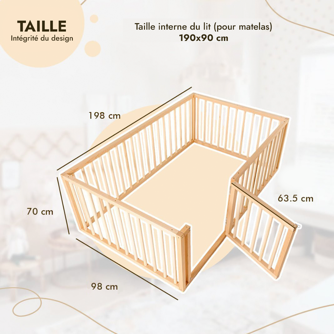 Cadre de lit au sol Montessori pour les Tout-petits avec Barrière