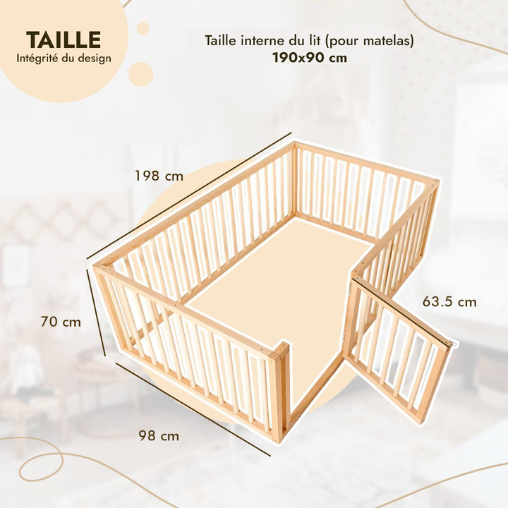 Cadre de lit au sol Montessori pour les Tout-petits avec Barrière