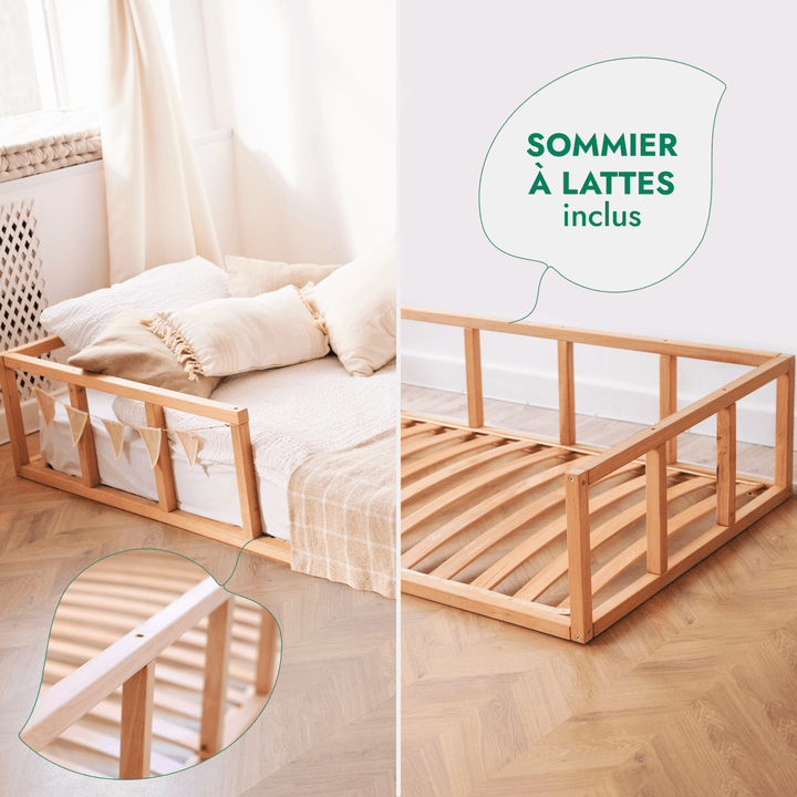 Cadre de lit au sol Montessori pour les Tout-petits avec Barrière - Goodevas FR