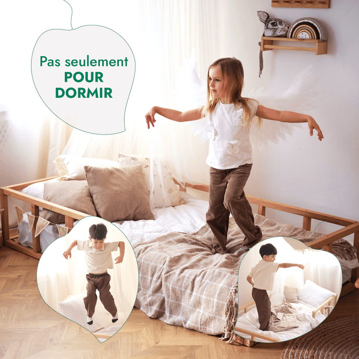 Cadre de lit au sol Montessori pour les Tout-petits avec Barrière - Goodevas FR