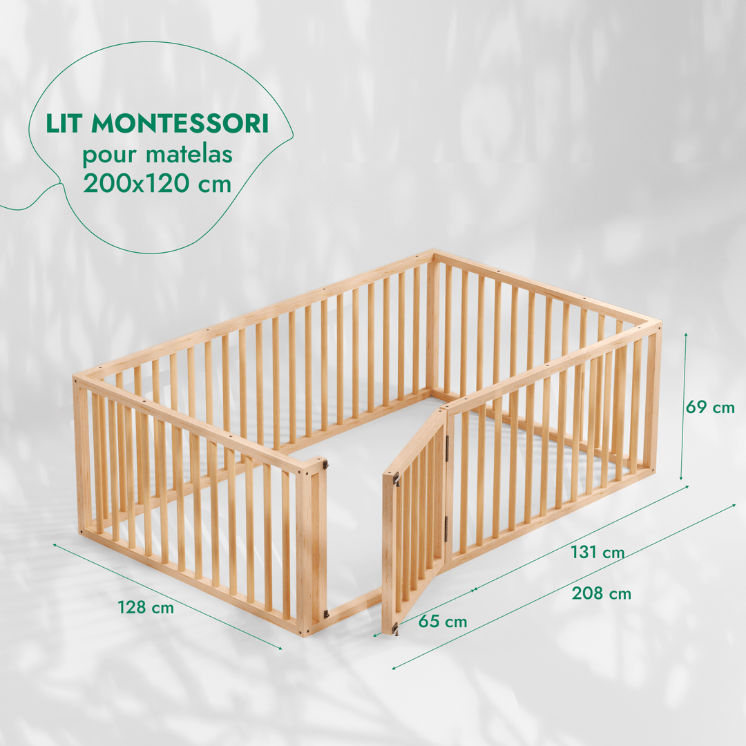 Cadre de lit au sol Montessori pour les Tout - petits avec Barrière - Goodevas FR