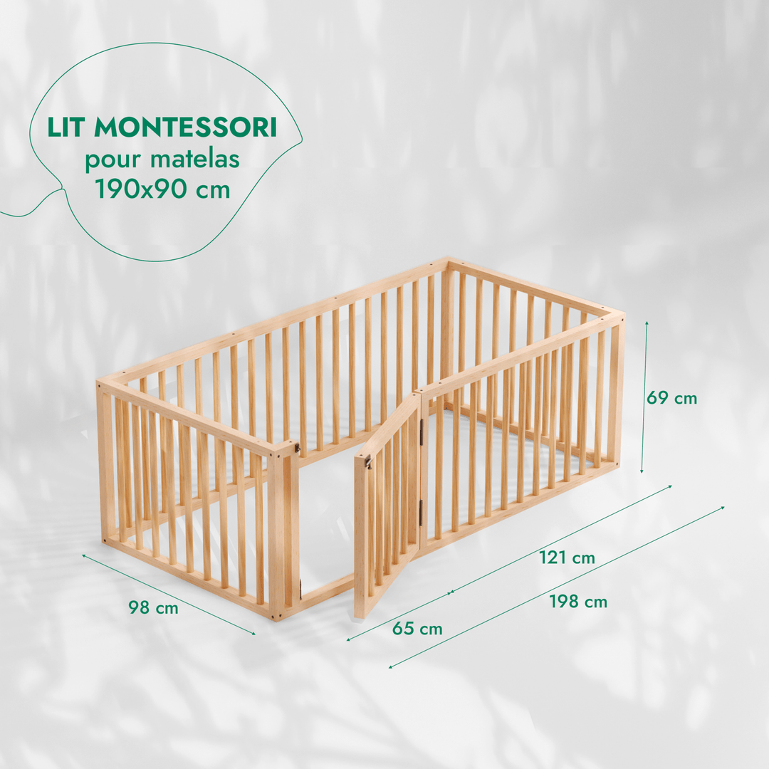 Cadre de lit au sol Montessori pour les Tout - petits avec Barrière - Goodevas FR