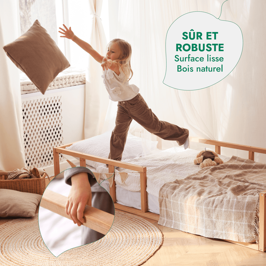 Cadre de lit au sol Montessori pour les Tout-petits avec Barrière - Goodevas FR