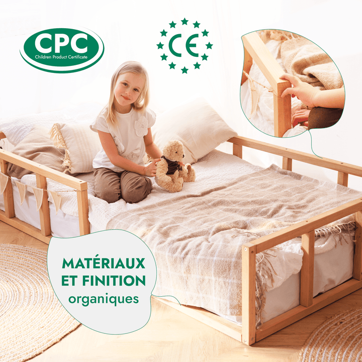Cadre de lit au sol Montessori pour les Tout-petits avec Barrière - Goodevas FR