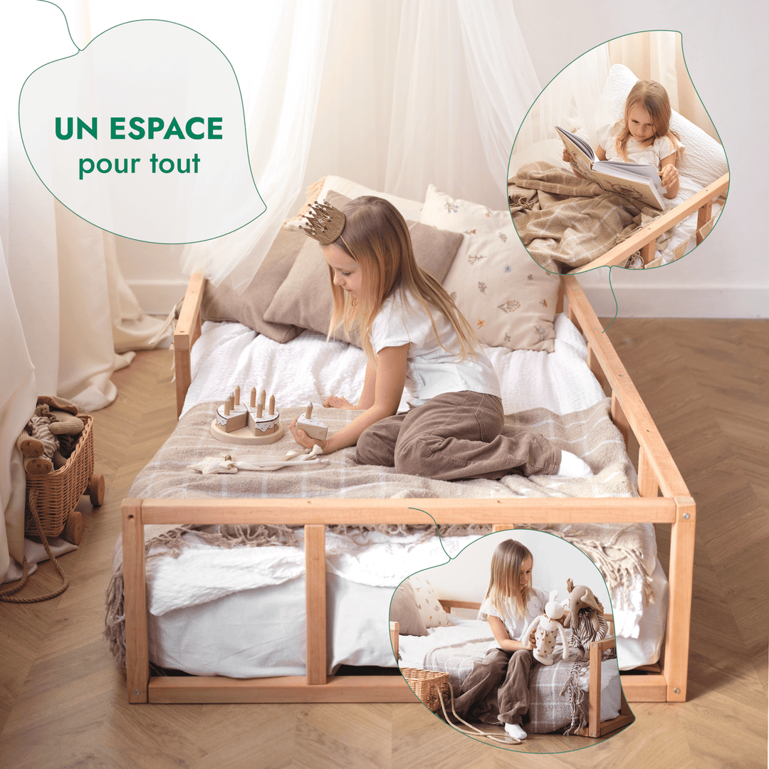 Cadre de lit au sol Montessori pour les Tout-petits avec Barrière - Goodevas FR