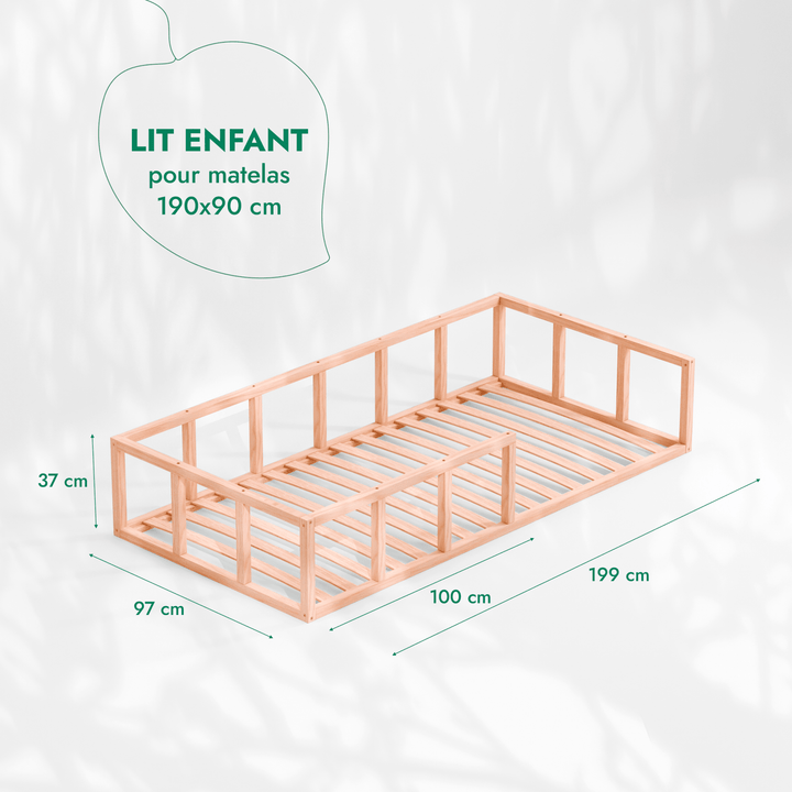Cadre de lit au sol Montessori pour les Tout-petits avec Barrière - Goodevas FR