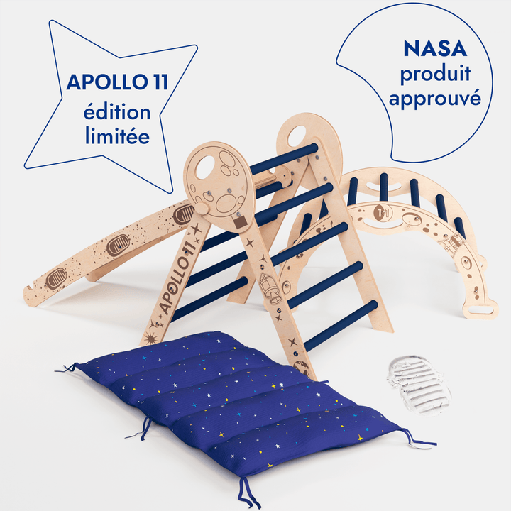 Ensemble d'Escalade Apollo 4 - en - 1 : Triangle Pikler, Arche, Planche de Glisse et Coussin pour Petits Astronautes en Herbe - Goodevas FR