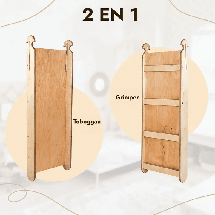 Ensemble d'Escalade Montessori 4en1 : Echelle Triangulaire + Arche d'Escalade + Toboggan + Coussin Beige - Goodevas FR