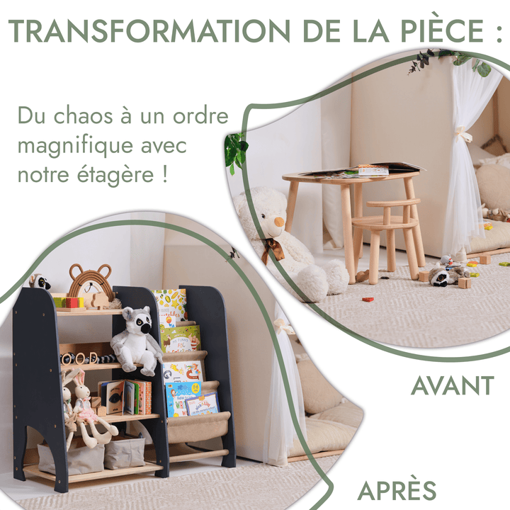 Étagères Montessori en bois 2en1 : étagère à livres et à jouets - Goodevas FR