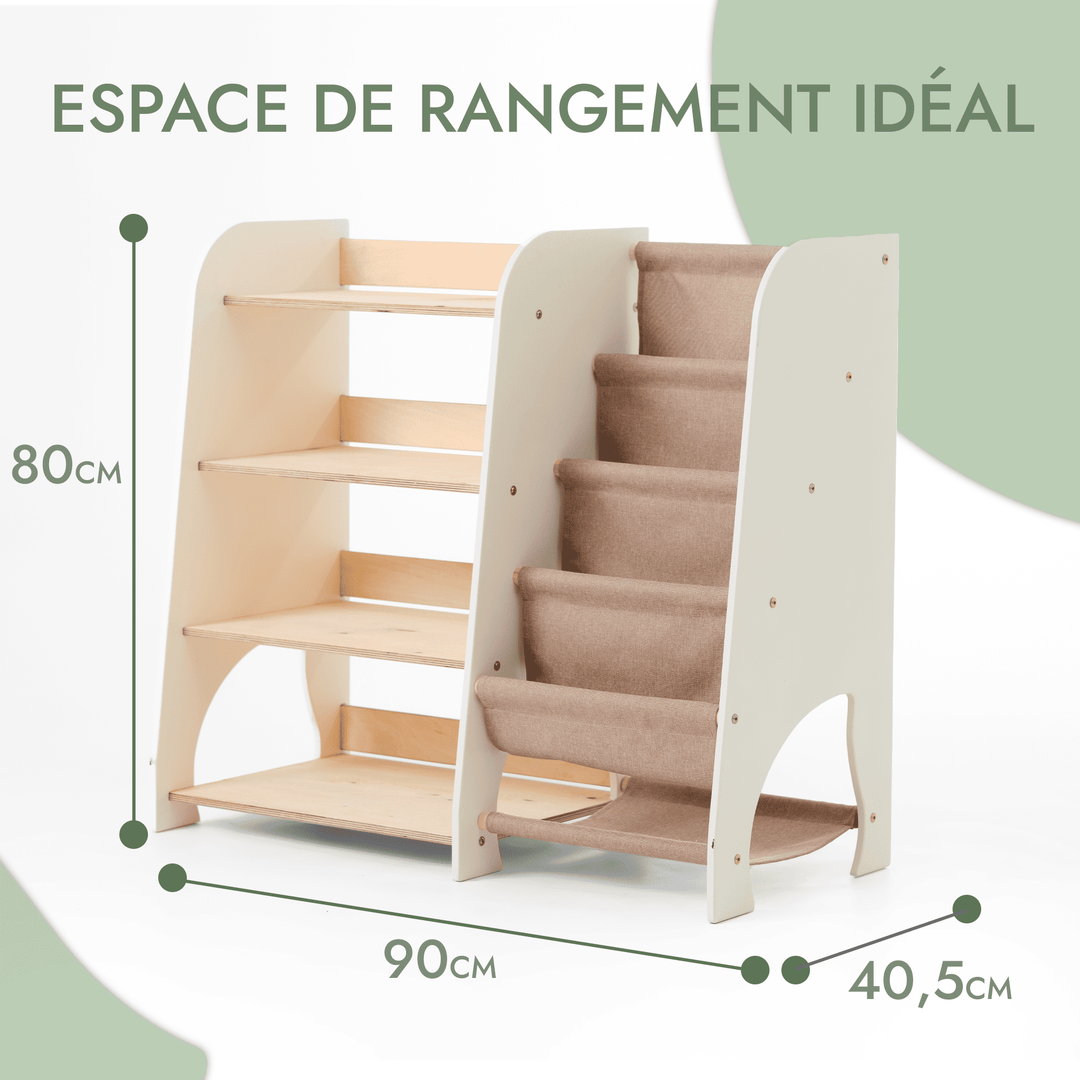 Étagères Montessori en bois 2en1 : étagère à livres et à jouets - Goodevas FR