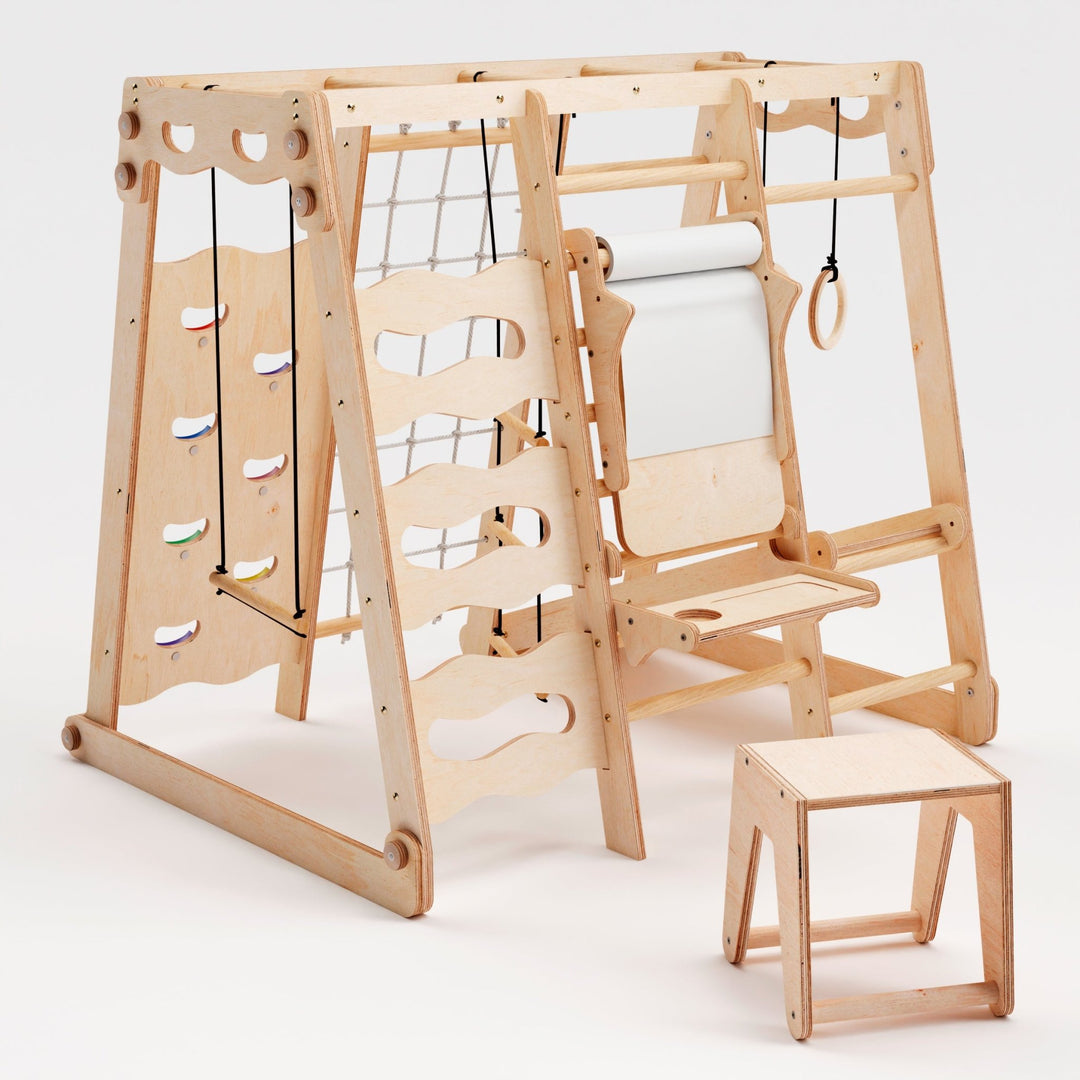 Jungle Gym d'intérieur 6 en 1 pour enfants : aire de jeux + balançoires + toboggan + corde + escaliers - Goodevas FR