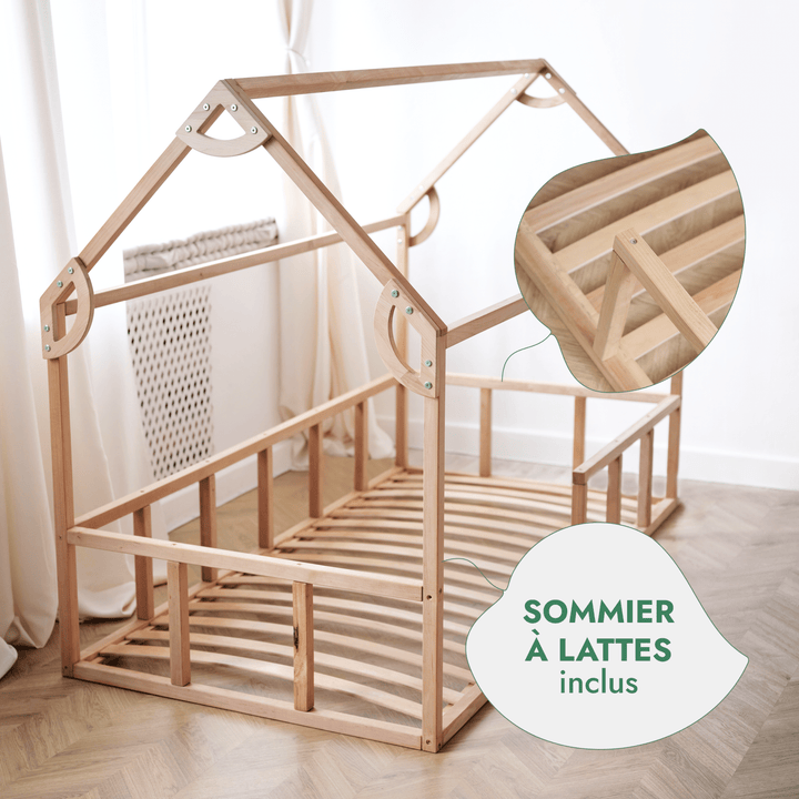 Lit Cabane Montessori pour Enfants avec Barrière - Goodevas FR