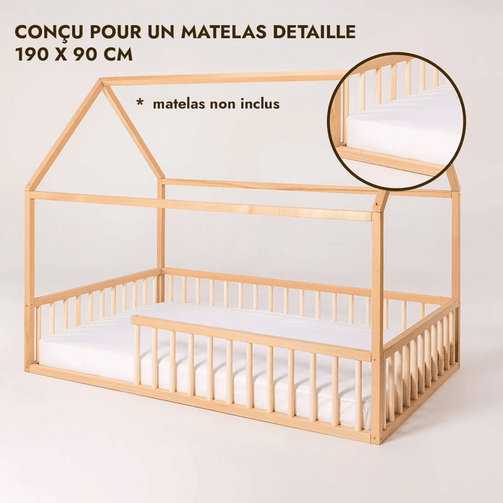 Lit Cabane Montessori pour Enfants avec Barrière - Goodevas FR