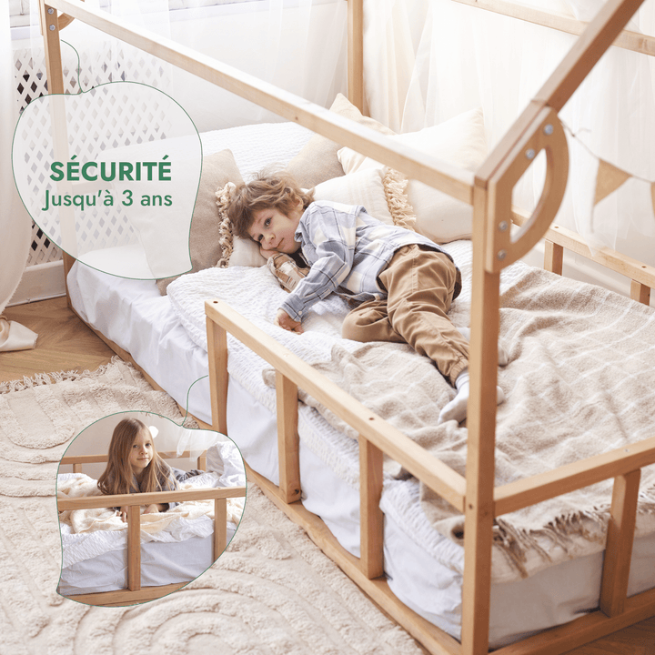 Lit Cabane Montessori pour Enfants avec Barrière - Goodevas FR