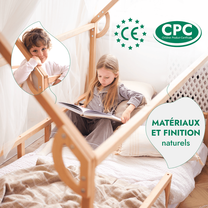 Lit Cabane Montessori pour Enfants avec Barrière - Goodevas FR