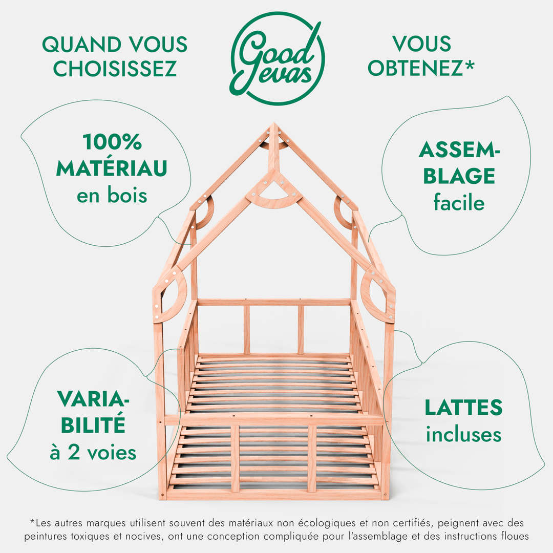 Lit Cabane Montessori pour Enfants avec Barrière - Goodevas FR